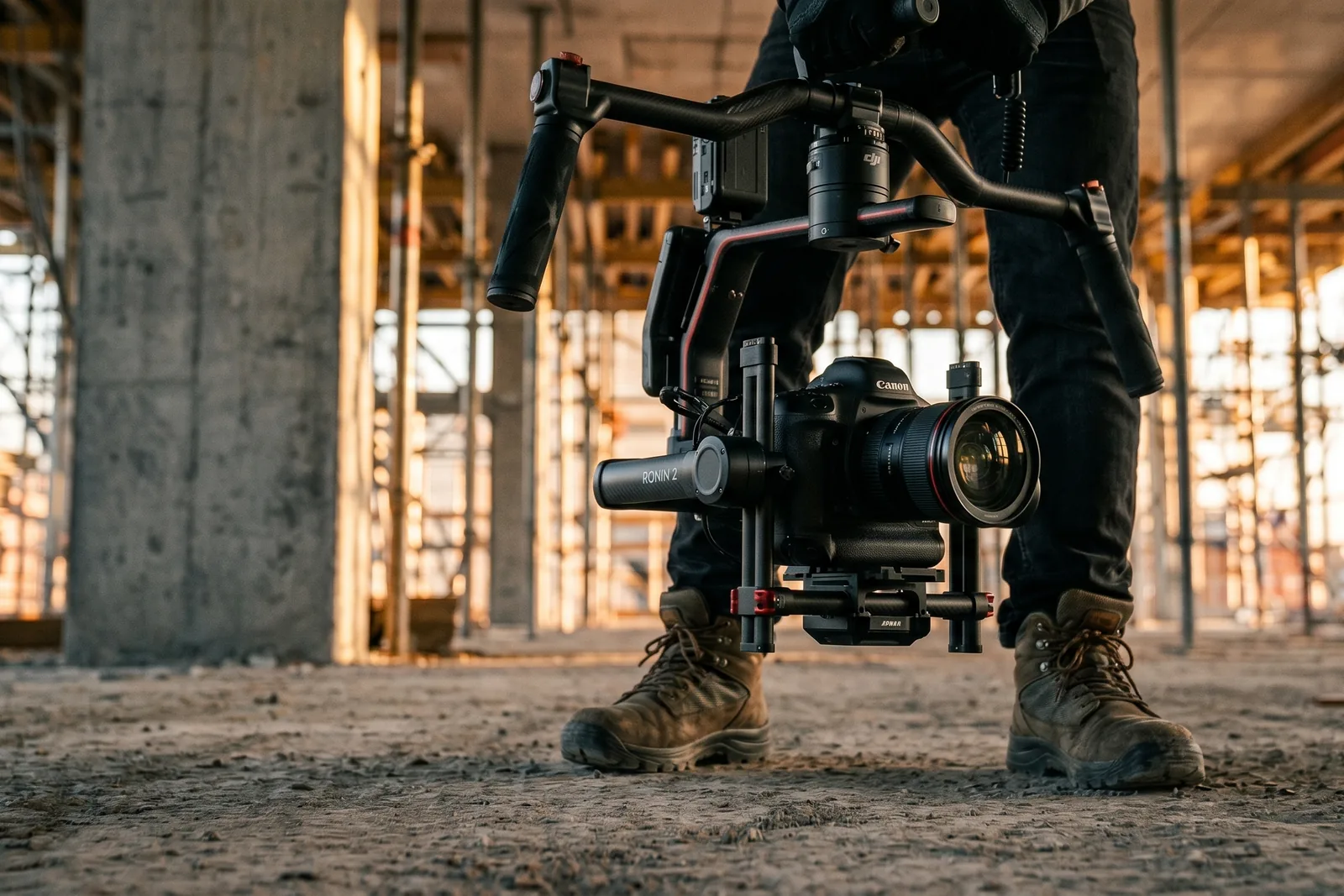 Caméra sur stabilisateur en prise de vue