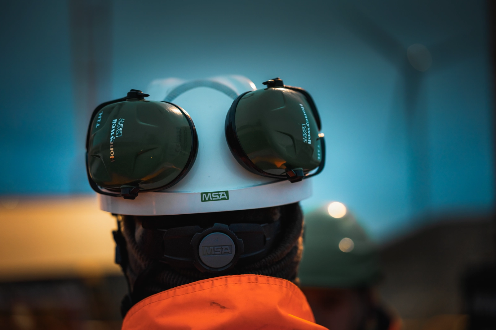 Photographe BTP, casque de sécurité sur chantier