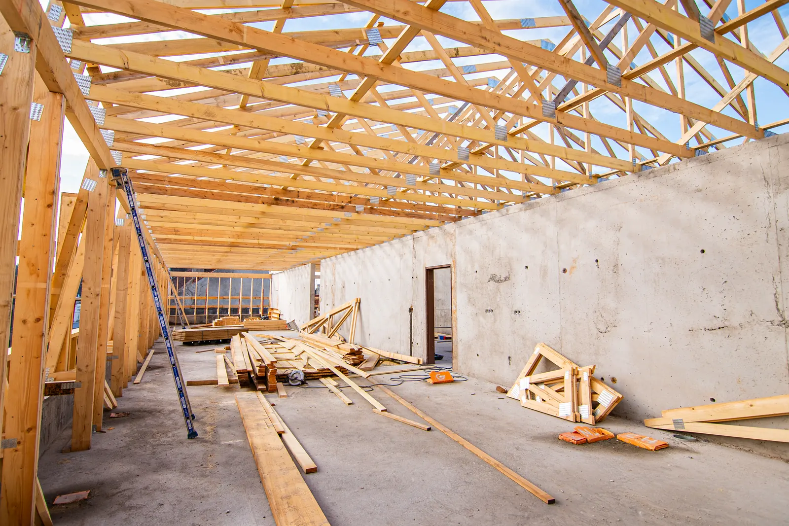 Reportage chantier BTP, construction de charpente