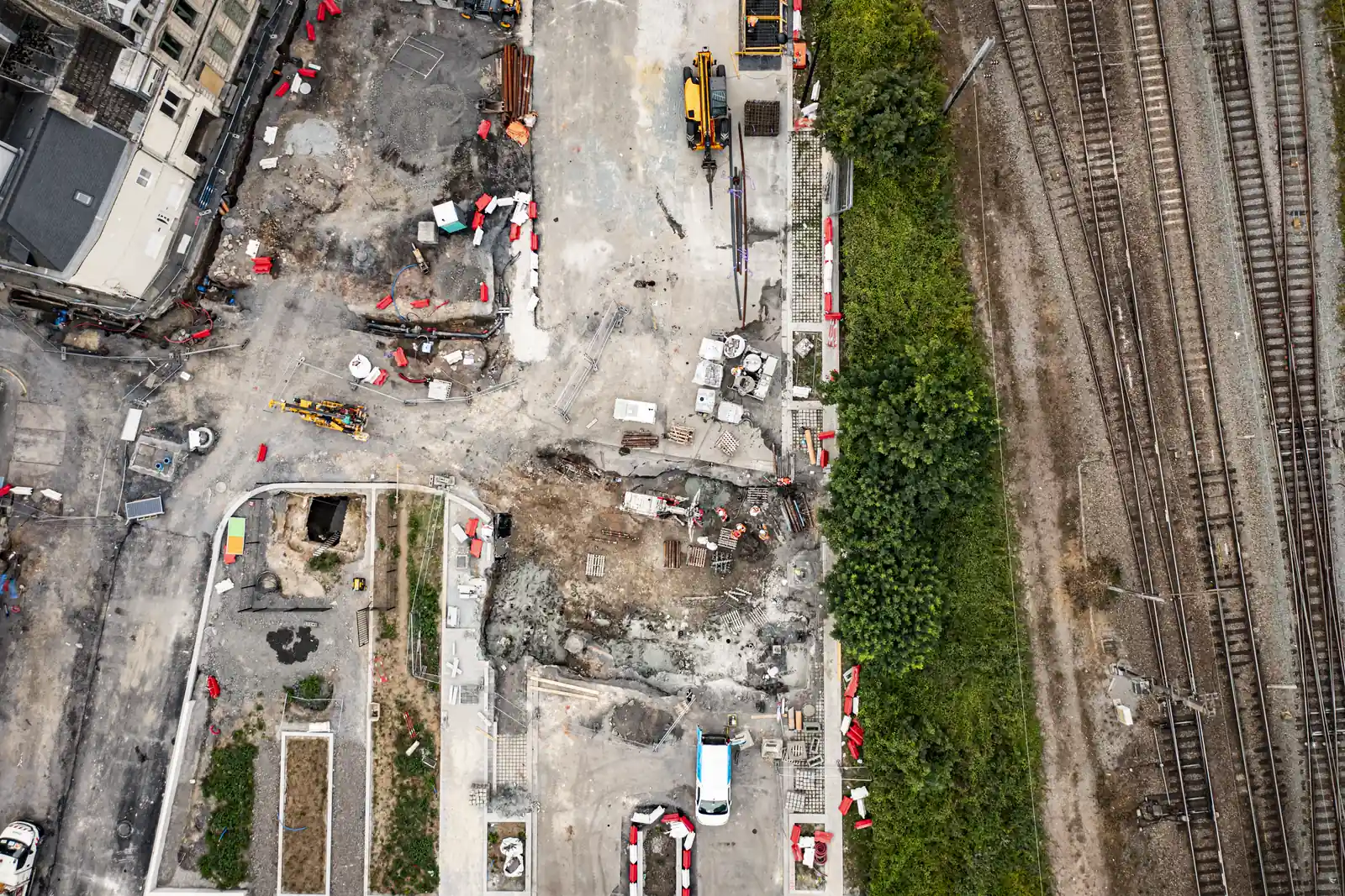 Vue drone chantier urbain, zone ferroviaire Hauts-de-France
